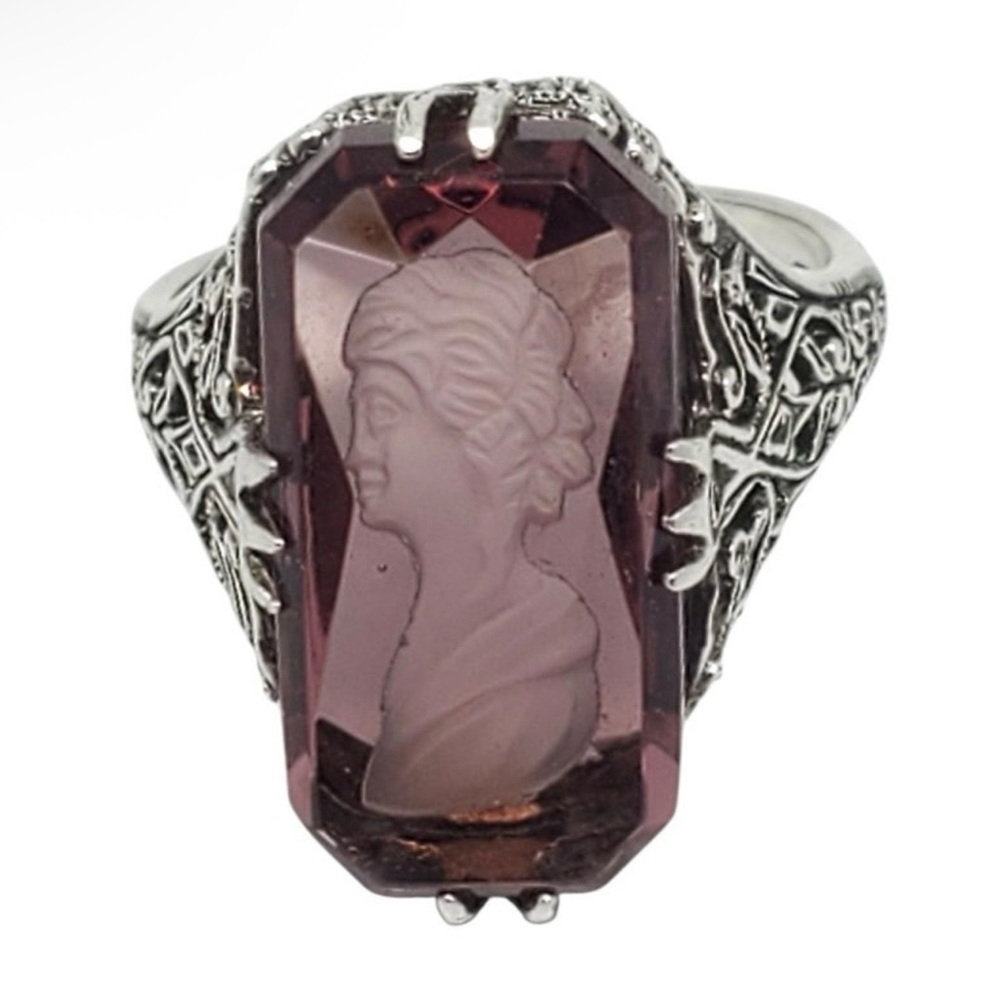 Sterling Silver Filigree Intaglio Purple Stone Ring